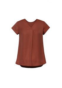 Womens Kayla V-neck Pleat Blouse Auburn 4