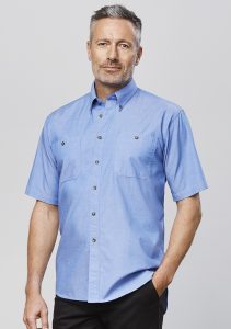 Mens Wrinkle Free Chambray Short Sleeve Shirt