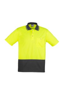 Unisex Hi Vis Basic Spliced Polo - Short Sleeve Yellow/Charcoal 7XL