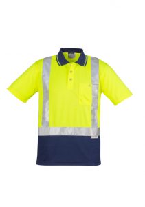 Mens Hi Vis Spliced Polo - Short Sleeve Shoulder Taped Yellow/Navy 7XL