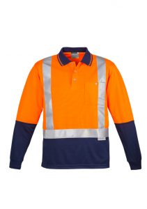 Mens Hi Vis Spliced Polo - Long Sleeve Shoulder Taped Orange/Navy 7XL