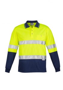 Mens Hi Vis Spliced Polo - Long Sleeve Hoop Taped Yellow/Navy 2XL