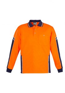 Mens Hi Vis Squad L/S Polo Orange/Navy 7XL