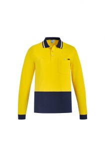 Mens Hi Vis Cotton L/S Polo Yellow/Navy 7XL