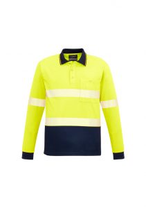 Unisex Hi Vis Segmented L/S Polo - Hoop Taped Yellow/Navy 7XL