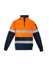 Mens Hi Vis 1/4 Zip Pullover - Hoop Taped Orange/Navy 7XL