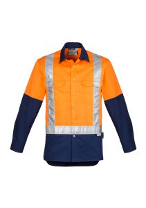 Mens Hi Vis Spliced Industrial Shirt - Shoulder Taped Orange/Navy M
