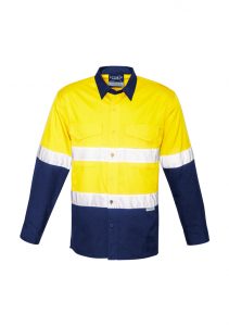 Mens Rugged Cooling Taped Hi Vis Spliced Shirt Yellow/Navy L