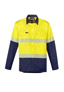 Mens Rugged Cooling Hi Vis Segmented Tape L/S Shirt Yellow/Navy XXS