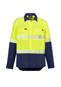 Mens Hi Vis Outdoor Segmented Tape L/S Shirt Yellow/Navy XXS