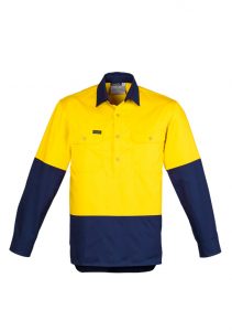 Mens Hi Vis Closed Front L/S Shirt Yellow/Navy 7XL