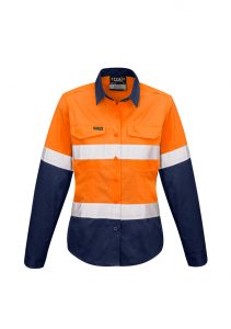 Womens Rugged Cooling Taped Hi Vis Spliced Shirt Orange/Navy 24