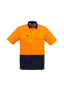 Mens Rugged Cooling Hi Vis Spliced S/S Shirt Orange/Navy 7XL