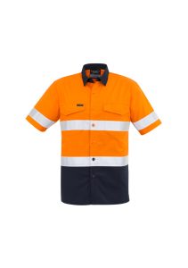Mens Rugged Cooling Taped Hi Vis Spliced S/S Shirt Orange/Navy 7XL