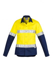 Womens Hi Vis Spliced Industrial Shirt - Hoop Taped Yellow/Navy 24